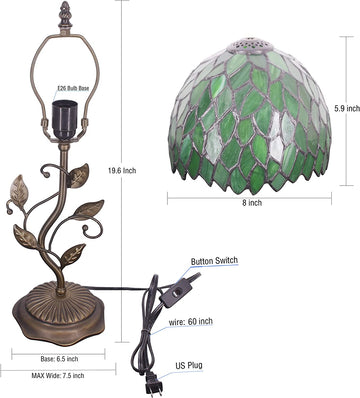 Werfactory® Tiffany Night Light Green Leaves Style Stained Glass Leaf Base Table Lamp